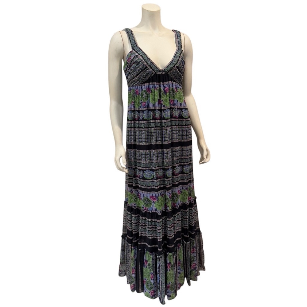 Nine West Ruffle Tiered Silk Maxi Sundress